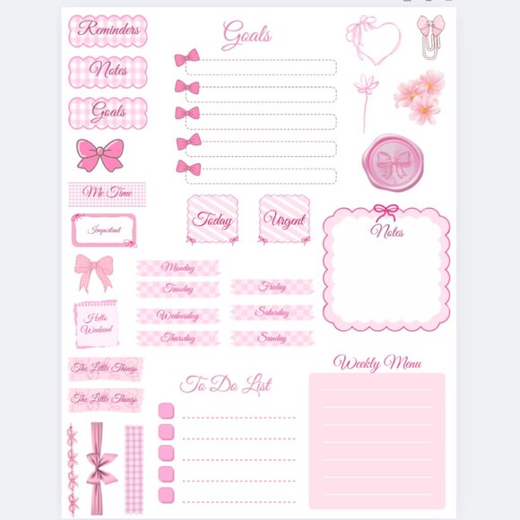 Hand Crafted Other - Handmade Aesthetic Planner, Journal, Calendar Stickers, organize, pink, bows